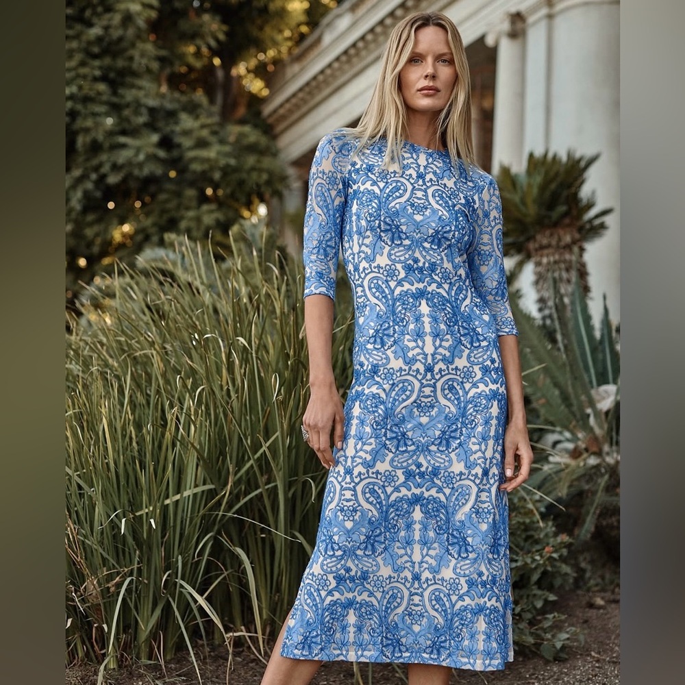 Jade Johnny Was Wynifred Blue Paisley Embroidered Mesh Maxi Dress XL